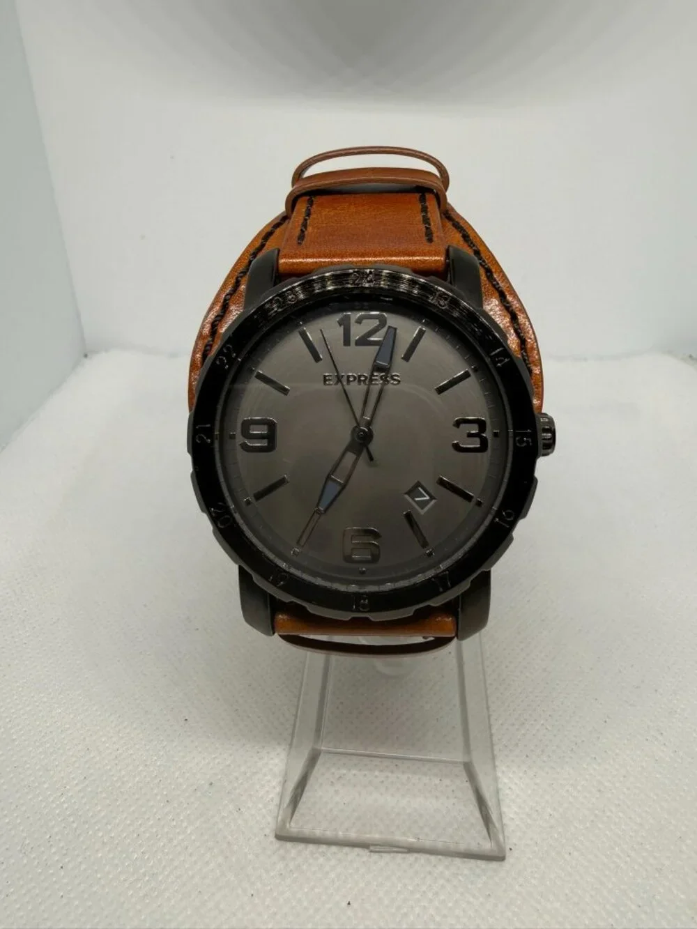 Express Men's Dark Gray Dial Brown Leather Quartz Watch FMDEX1572